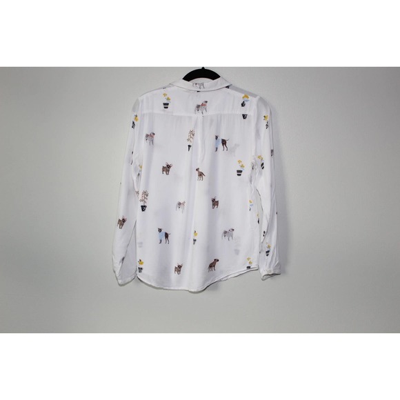 Joules Elvina Dog Print Button Up Shirt White Blouse LS Women's Size 2 H13483 - Picture 8 of 14